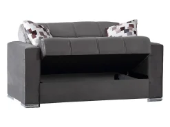Sofá*Dmora Sofá-cama Dgosen, sofá-cama contêiner linear de 2 lugares, Sofá da sala em tecido acolchoado com abertura click-clack, 160x85h91 cm, Cinza Cinzento