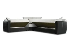 Discount Dmora Sofá-cama Dgytkjæ, Sofá-cama de canto em couro ecológico e tecido, Sofá da sala com abertura click-clack e península reversível, 305x238h91 cm, Preto e Cinza Claro Cinzento claro