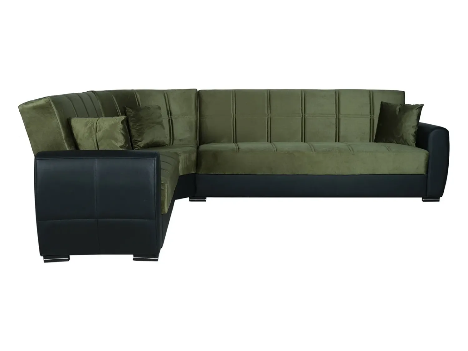 Dmora Sofá-cama Dgytkjæ, Sofá-cama de canto em couro ecológico e tecido, Sofá da sala com abertura click-clack e península reversível, 305x238h91 cm, Preto e Cinza Escuro^ Sofá