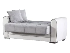 Dmora Sofá-cama Dlobuon, Sofá-cama container de canto em couro ecológico e tecido, Sofá da ala com abertura click-clack e penínula reverível, 163x84h91 cm, e Cinza^ Sofá