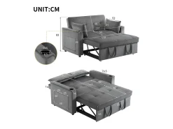 ModernLuxe Sofá-cama dobrável ajustável multiângulo - 2 lugares - Tecido de veludo - com suporte para copos e almofadas -^ Sofá