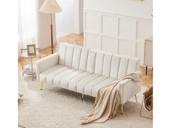 Sofá|KOMHTOM Sofá-cama dobrável em tecido de veludo com pé auxiliar, sofá-cama com função de dormir, Bege