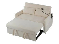 Sofá*KOMHTOM Sofá-cama dobrável moderno com dois lugares, encosto ajustável, suporte para telemóvel, porta de carregamento USB, Bege