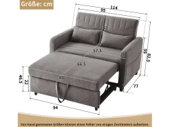 ModernLuxe Sofá-cama duplo 114 x 77 x 82.5 cm - encosto 3 níveis ajustável - tecido algodão-linho - cinza^ Sofá
