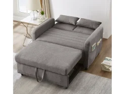 ModernLuxe Sofá-cama duplo 114 x 77 x 82.5 cm - encosto 3 níveis ajustável - tecido algodão-linho - cinza^ Sofá