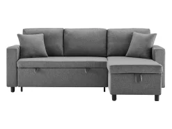 Hauss Spole Sofá-cama em L de 3 lugares com função de cama - Chaise longue com arrumação - Linho cinza escuro^ Sofá