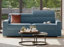 Best Vente-unique Sofá-cama em tecido com assento de memória de forma 140 ripas largas 16cm memória de forma VIZIR Azul