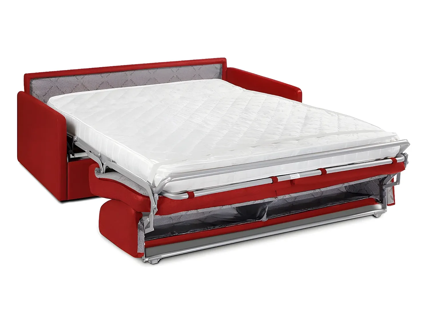 Sale Vente-unique Sofá-cama em tecido assento com assento de memória de forma 160 cm ripas largas 14 cm CALIFE Vermelho