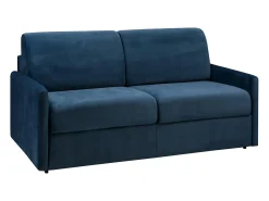 Sale Vente-unique Sofá-cama em veludo azul noite assento com assento de memória de forma 140 cm colchão 22 cm CALIFE Azul escuro