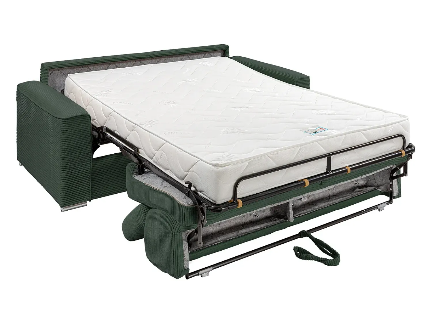 Sofá|Vente-unique Sofá-cama em veludo canelado assento memória de forma 160 cm ripas largas 18cm CALIFE Verde
