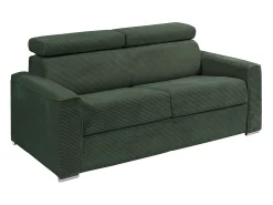 Sofá|Vente-unique Sofá-cama em veludo canelado assento memória de forma 160 cm ripas largas 18cm CALIFE Verde