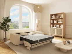 Sofá|Vente-unique Sofá-cama express AMELIA de 4 lugares em veludo cotelê , 160 cm, colchão de espuma viscoelástica de 13 cm. Bege