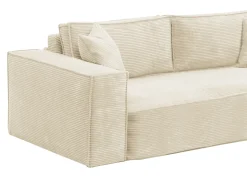 Sofá|Vente-unique Sofá-cama express AMELIA de 4 lugares em veludo cotelê , 160 cm, colchão de espuma viscoelástica de 13 cm. Bege