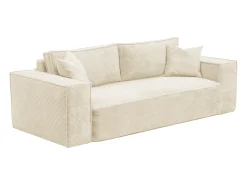 Sofá|Vente-unique Sofá-cama express de 3 lugares AMELIA em veludo cotelê - área para dormir de 140 cm - colchão de espuma viscoelástica de 13 cm Bege