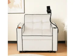 Poltrona* Sofá-cama individual retrátil 3 em 1 – com suporte para copos e suporte para telefone, sofá-cama, cadeira de dormir, cadeirão Bege