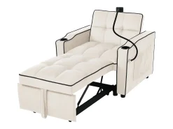 Poltrona* Sofá-cama individual retrátil 3 em 1 – com suporte para copos e suporte para telefone, sofá-cama, cadeira de dormir, cadeirão Bege