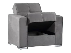 Poltrona*Dmora Sofá-cama Jose, Poltrona de armazenamento para sala conversível em cama, Poltrona relaxante em tecido acolchoado com abertura click-clack, 94x85h91 cm, Cinza Cinzento