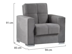 Poltrona*Dmora Sofá-cama Jose, Poltrona de armazenamento para sala conversível em cama, Poltrona relaxante em tecido acolchoado com abertura click-clack, 94x85h91 cm, Cinza Cinzento