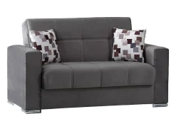 Sofá*Dmora Sofá-cama Manuel, sofá-cama contêiner linear de 2 lugares, Sofá da sala em tecido acolchoado com abertura click-clack, 160x85h91 cm, Cinza Cinzento