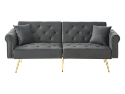 Sale Merax Sofá-cama moderno de 2 lugares – 173 x 75 x 70 cm – encosto ajustável em 3 níveis + pernas de metal dourado – veludo – cinza Cinzento