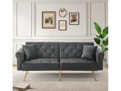 Sale Merax Sofá-cama moderno de 2 lugares – 173 x 75 x 70 cm – encosto ajustável em 3 níveis + pernas de metal dourado – veludo – cinza Cinzento