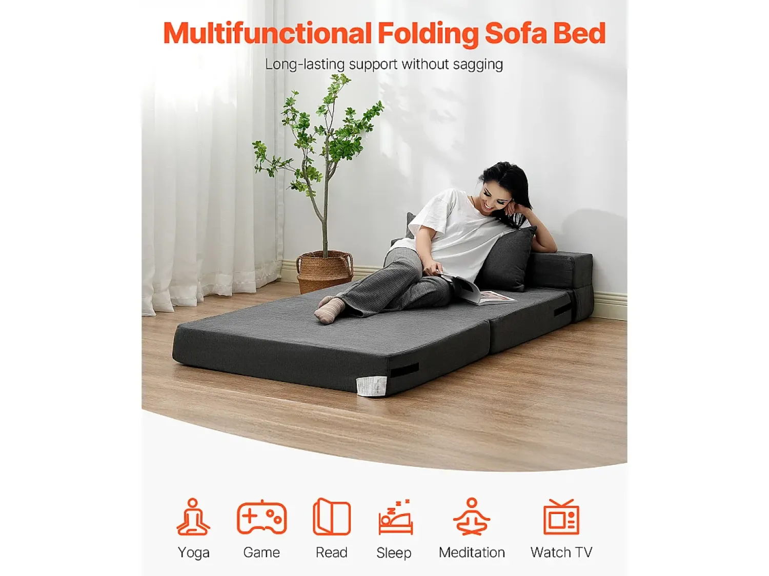 Sofá-cama Moderno, SucceBuy Sofá-cama Dobrável 3 em 1 com 2 Almofadas Twin -escuro^ Sofá