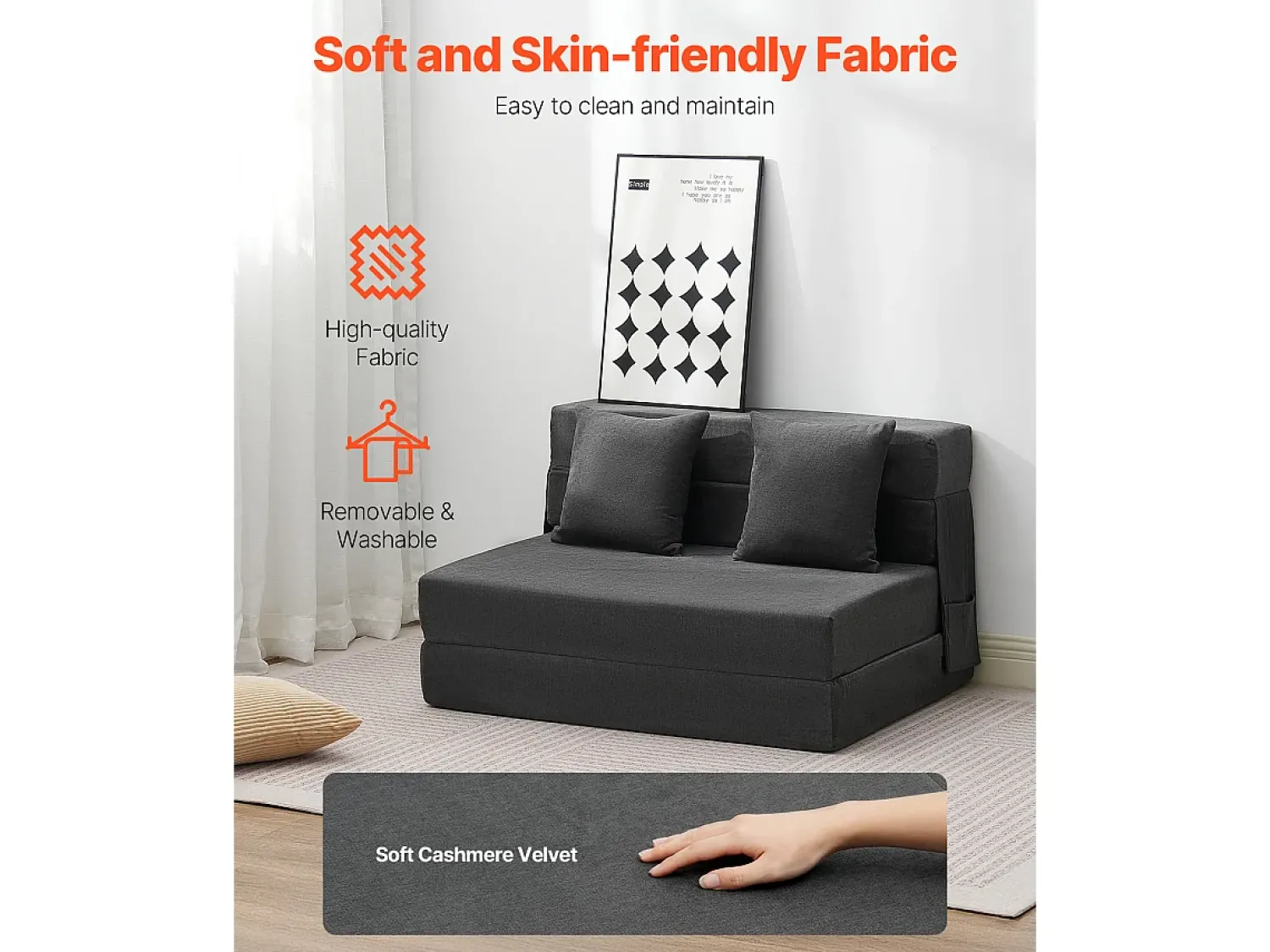 Sofá-cama Moderno, SucceBuy Sofá-cama Dobrável 3 em 1 com 2 Almofadas Twin -escuro^ Sofá