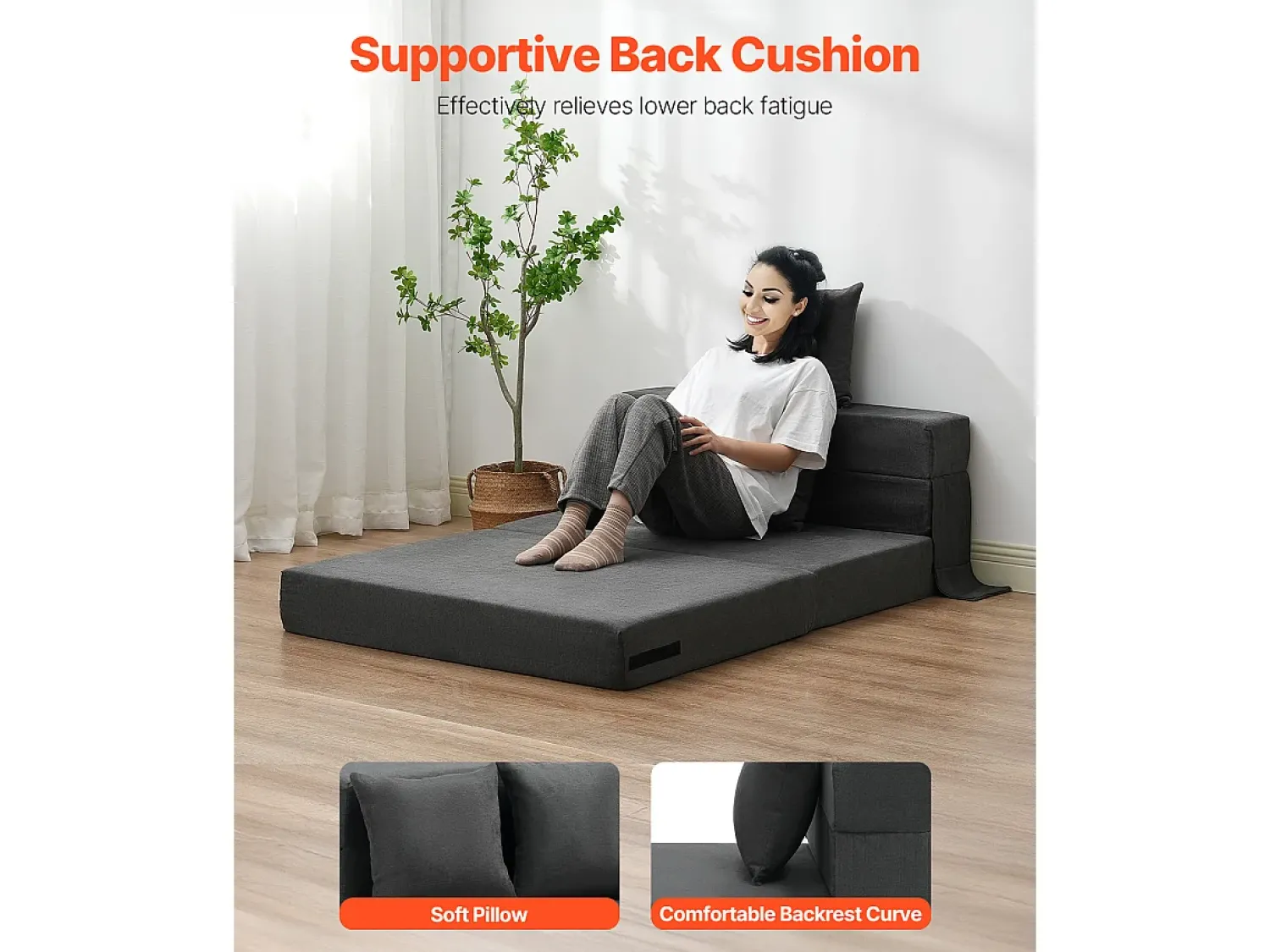 Sofá-cama Moderno, SucceBuy Sofá-cama Dobrável 3 em 1 com 2 Almofadas Twin -escuro^ Sofá