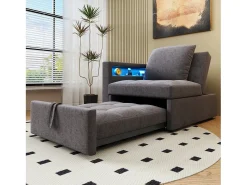 Poltrona|ModernLuxe Sofá-cama multifuncional - encosto ajustável - braços com faixas luminosas LED - Porta USB/Type-C - Cinza Escuro Cinza antracite