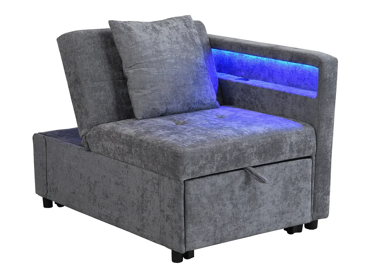 New ModernLuxe Sofá-cama multifuncional - encosto ajustável - braços com faixas luminosas LED - Porta USB/Type-C - Cinza Claro Cinzento claro