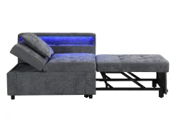 New ModernLuxe Sofá-cama multifuncional - encosto ajustável - braços com faixas luminosas LED - Porta USB/Type-C - Cinza Claro Cinzento claro