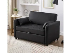 Sofá-cama multifuncional, assento duplo retrátil, encosto ajustável em 3 posições, PU impermeável,^ Sofá