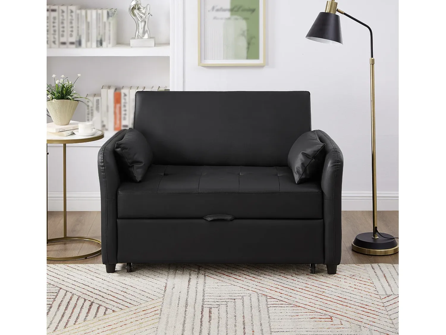 Sofá-cama multifuncional, assento duplo retrátil, encosto ajustável em 3 posições, PU impermeável,^ Sofá