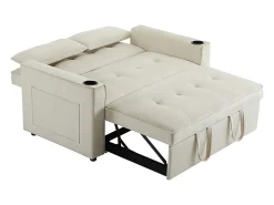 Discount KOMHTOM Sofá-cama multifuncional com função de dormir, sofá-cama com suporte para copos e almofadas, Bege