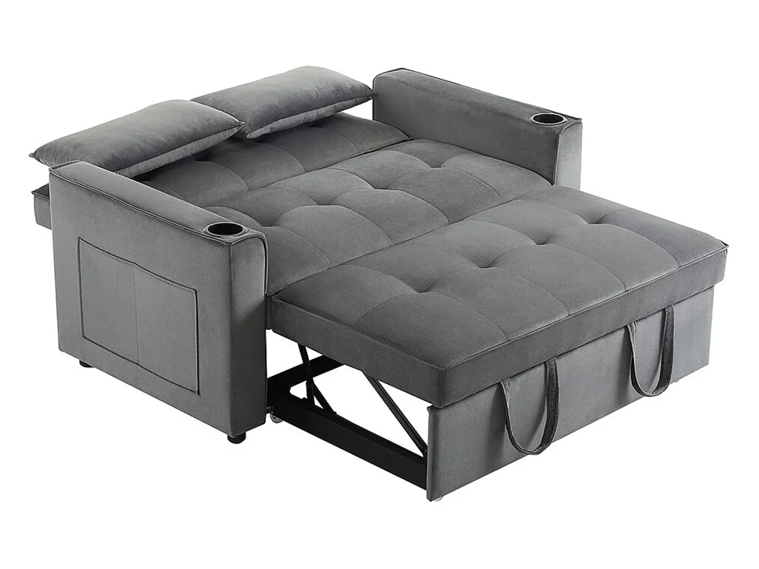 Discount KOMHTOM Sofá-cama multifuncional com função de dormir, sofá-cama com suporte para copos e almofadas, cinzento Preto