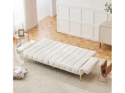 Hot Hauss Spole Sofá-cama reto de 2 lugares em veludo , encosto e braços dobráveis ​​- 183x76x75cm Bege