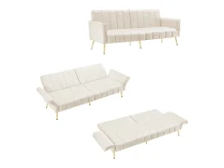 Hot Hauss Spole Sofá-cama reto de 2 lugares em veludo , encosto e braços dobráveis ​​- 183x76x75cm Bege
