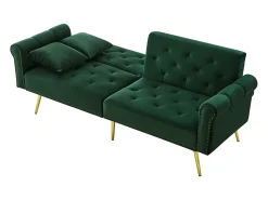 Hauss Spole Sofá-cama reto de 2 lugares em veludo , encosto rebatível em 3 posições - 173x75x70cm^ Sofá