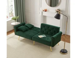 Hauss Spole Sofá-cama reto de 2 lugares em veludo , encosto rebatível em 3 posições - 173x75x70cm^ Sofá