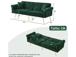 Hauss Spole Sofá-cama reto de 2 lugares em veludo , encosto rebatível em 3 posições - 173x75x70cm^ Sofá