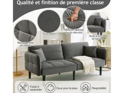 Hauss Spole Sofá-cama reto de 2 lugares em veludo cinza com pés de madeira preta, encosto dobrável - 176x78x76cm^ Sofá