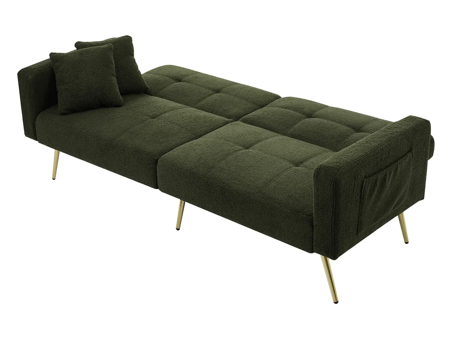 Sofá*Hauss Spole Sofá-cama reto de 2 lugares em sherpa , encosto dobrável em 3 posições - 175x64x72cm Verde