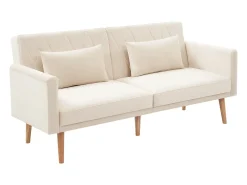 Sofá*Hauss Spole Sofá-cama reto de 2 lugares em veludo , 2 almofadas incluídas - 180x75x82cm Bege