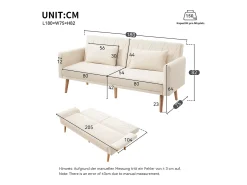 Sofá*Hauss Spole Sofá-cama reto de 2 lugares em veludo , 2 almofadas incluídas - 180x75x82cm Bege