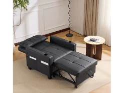 Discount Sofá-cama retrátil 3 em 1 com porta-copos e porta USB, sofá-cama ajustável como poltrona ou cama, economizando espaço em cômodos pequenos Preto