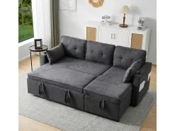 Sale KOMHTOM Sofás com função de dormir, sofás em L, móveis estofados, sofás, espreguiçadeiras com porta-copos, Preto