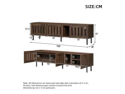 Móvel De Tv| Suporte baixo para TV, 160×40×47 cm, cor nogueira, design vazado, em MDF, para TVs de até 65 polegadas, para sala de estar. Castanho