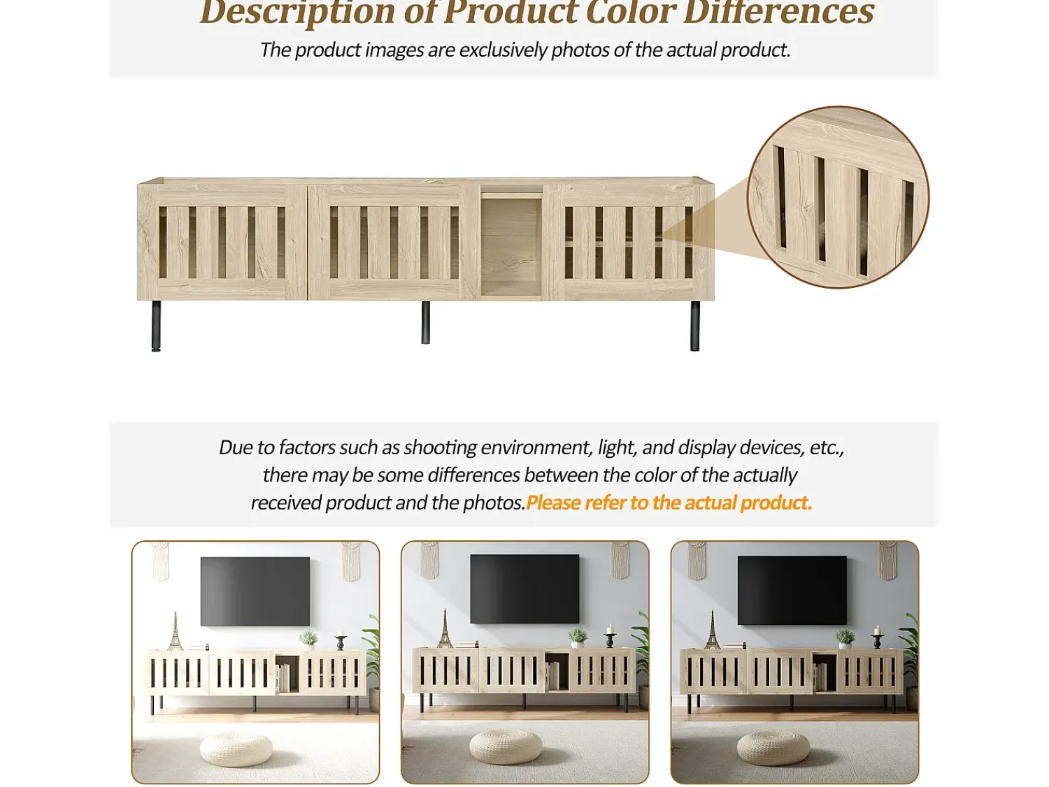 Móvel De Tv* Suporte baixo para TV, 160×40×47 cm, cor natural, design vazado, em MDF, para TVs de até 65 polegadas, para sala de estar. Natural claro