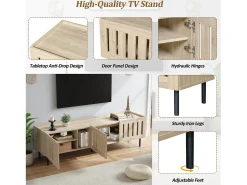 Móvel De Tv* Suporte baixo para TV, 160×40×47 cm, cor natural, design vazado, em MDF, para TVs de até 65 polegadas, para sala de estar. Natural claro
