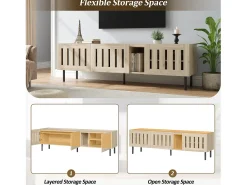 Móvel De Tv* Suporte baixo para TV, 160×40×47 cm, cor natural, design vazado, em MDF, para TVs de até 65 polegadas, para sala de estar. Natural claro
